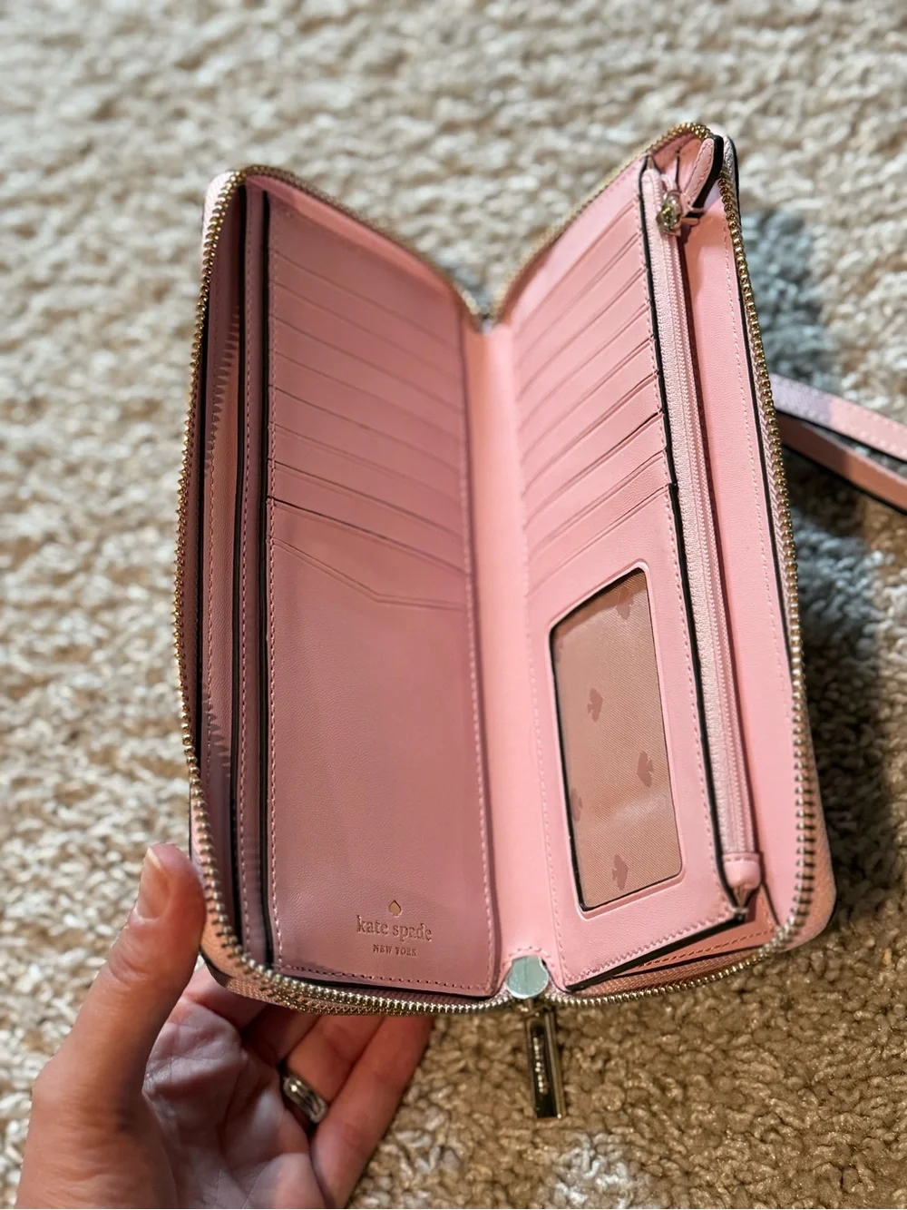 kate spade blush pink zip-around wristlet wallet